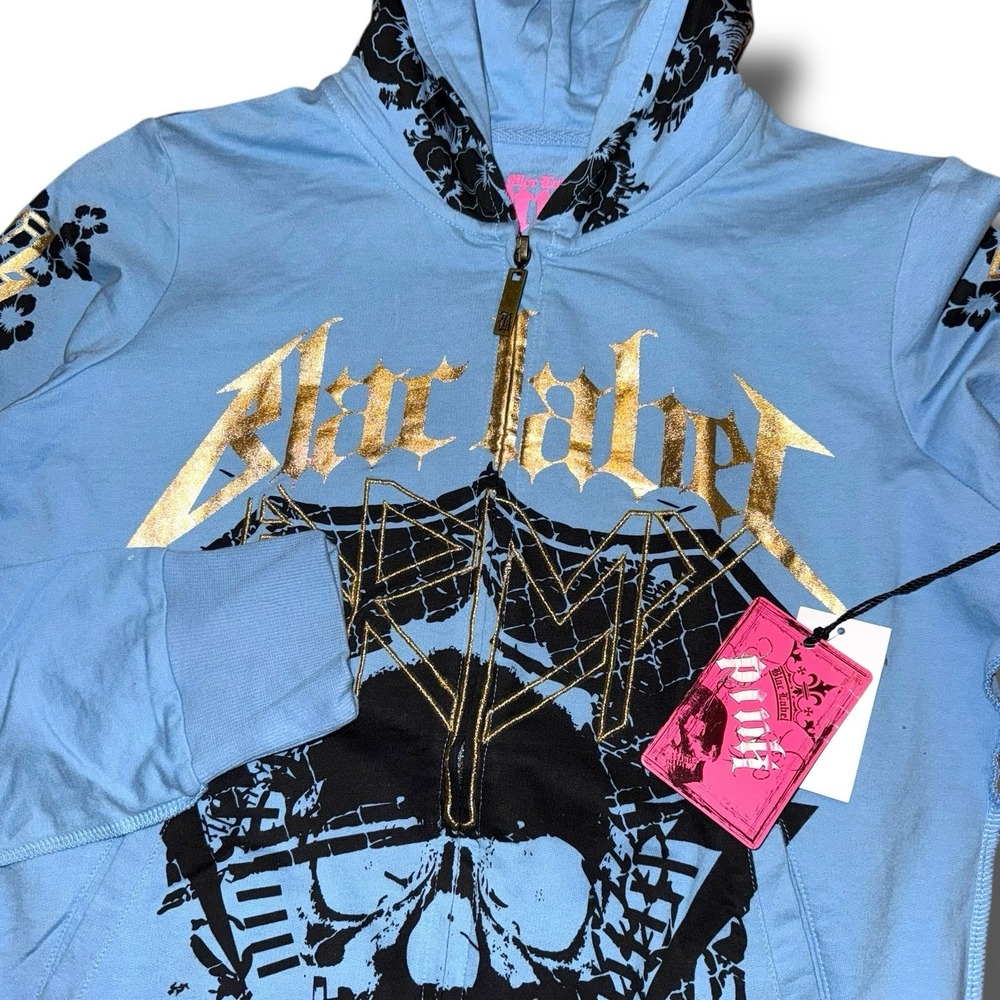 New BLAC LABEL PINK Hoodie Women Medium Motor Metal Full Zip Affliction-Style - Picture 4 of 7